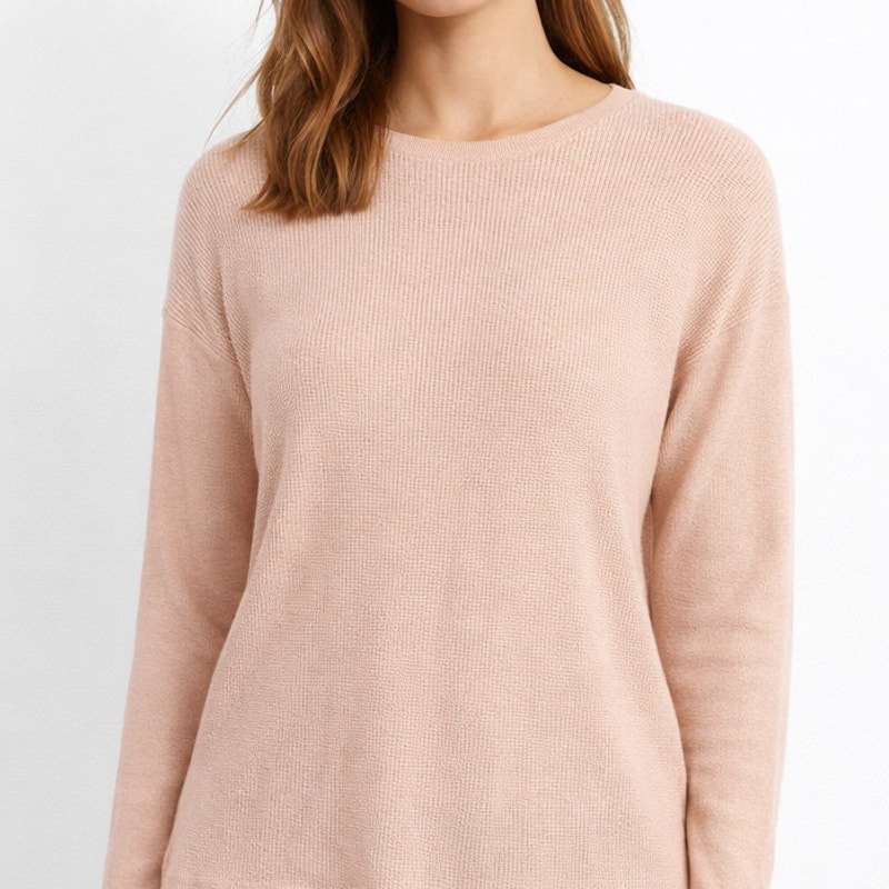 New Eileen Fisher Sweater Womens Xsp Petite Pink Organic Cotton Silk Ribbed Knit